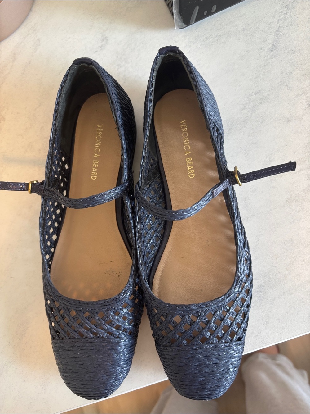 Veronica Beard Ellie Raffia Ballet Flats Blue Size 6